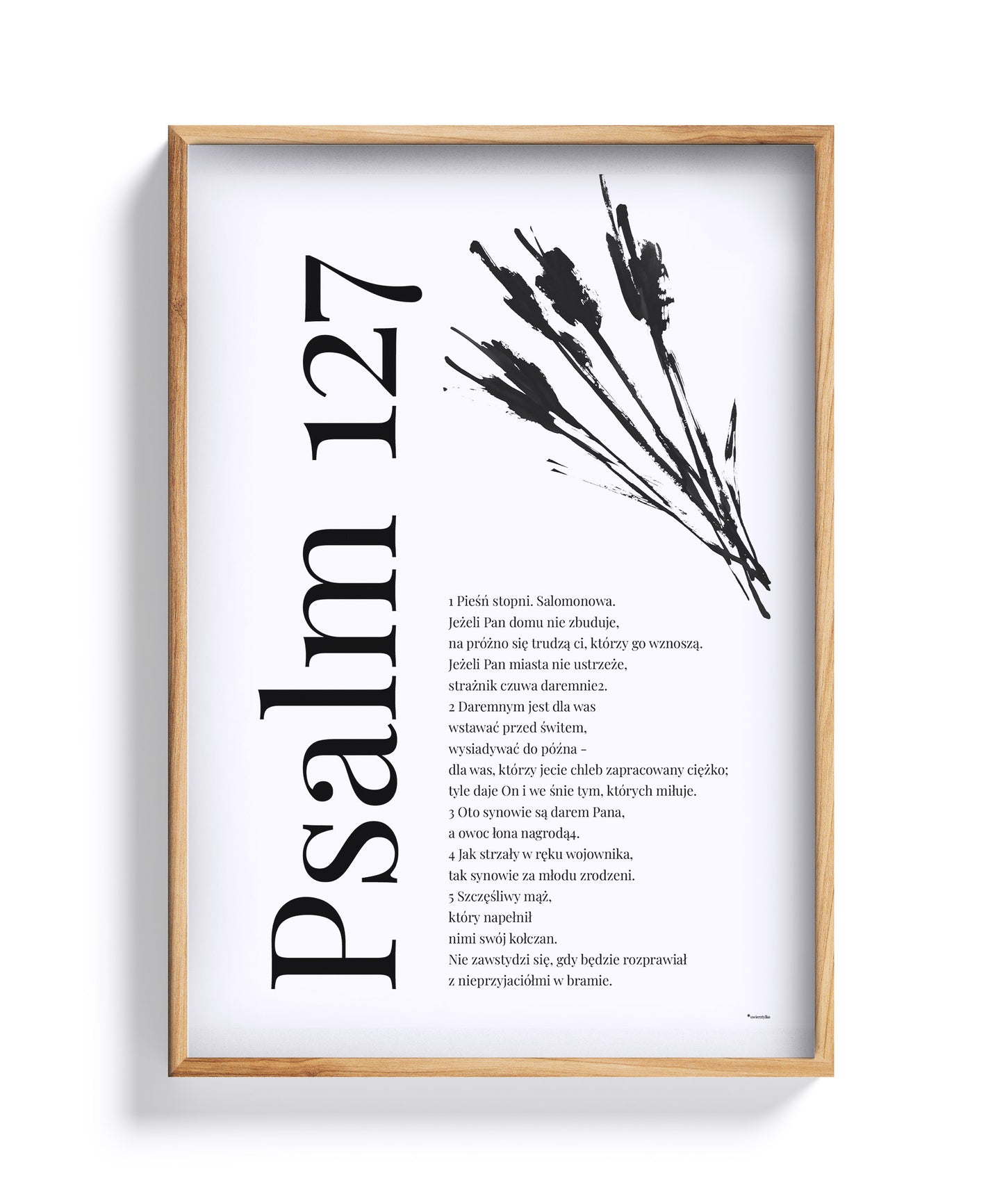 Psalm 127 – plakat z ilustracją snopków zboża, w dębowej ramie