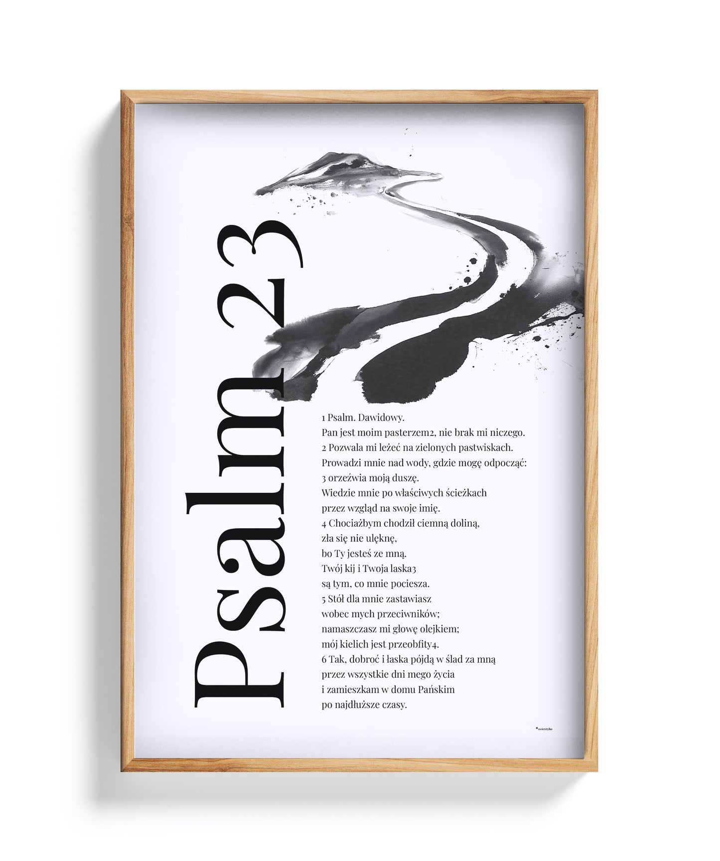 Psalm 23 – plakat z ilustracją drogi i pejzażu w dębowej ramie