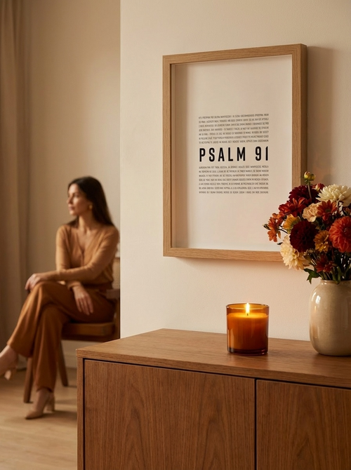 Psalm 91 – plakat w głębokiej dębowej ramie